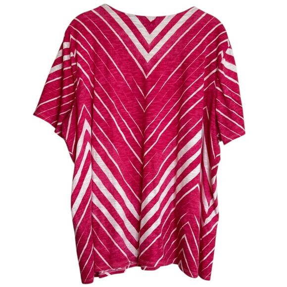 Chicos Womens Cotton Tee XL Pink White Chevron Stripe V-Neck Short Sleeve - Picture 3 of 6